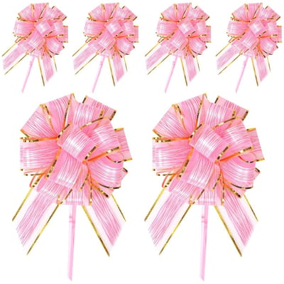 Dailygoods - 6 stuks trekstrikken, 6,3 inch strikken voor het inpakken van cadeaus. Roze strikken voor het inpakken van cadeaus. Grote strikken voor het inpakken van cadeaus. Trouwring (roze)