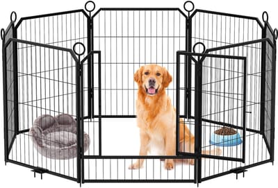 Stalen Hondenren 32 Inch - 16 Delige Opvouwbare Hondenkooi voor Binnen & Buiten - Grote Dierenren met Verstelbare Vormen - Inklapbare Hondenpen voor Middelgrote en Grote Honden - Speelren voor Puppy's, Honden, Konijnen