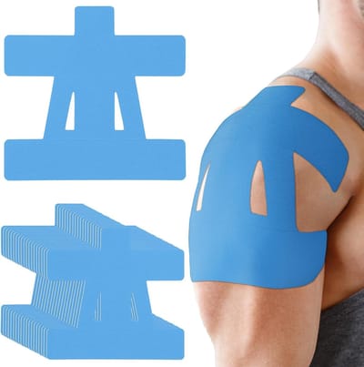 20 stuks kinesiologietape voor verlichting van schouderpijn, voorgesneden, waterdicht, ademend, elastische kinesiologie-atletiektape voor schouderondersteuning en spieren, marathonsporten (blauw)