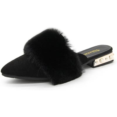 Schoenen Voor Meisjes Damespantoffels Damesmuilezel Gesloten Teen Pantoffels Vrouwen String Kralen Lage Luxe Slippers Flock Bont Teenslippers Dame 35 black