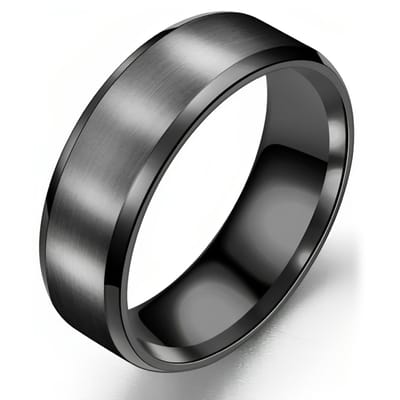 Heren Ring Zwart met Strak Gepolijste Rand - Staal - Ringen Mannen Dames - Papa Cadeau Voor Mannen - Vaderdag