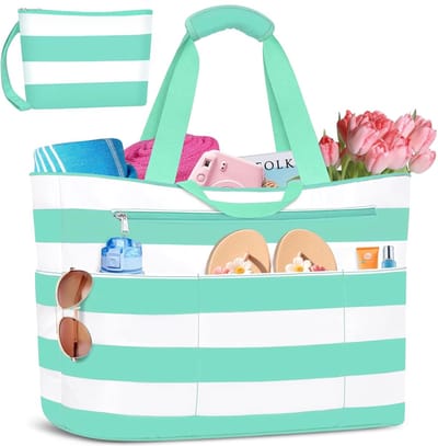 Thijox - Grote XXL Strandtas Familie 50L Waterdicht Opvouwbaar Met Ritssluiting 14 Zakken Sport Winkel Strand Tote Bag