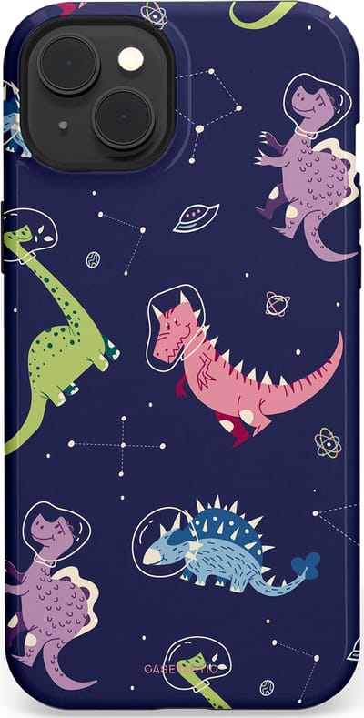 Casetastic hoesje geschikt voor Apple iPhone 15 Plus - MagSafe - Dubbellaagse bescherming - Rex in de ruimte - Fashion Case - Donkerblauw Donkergrijs