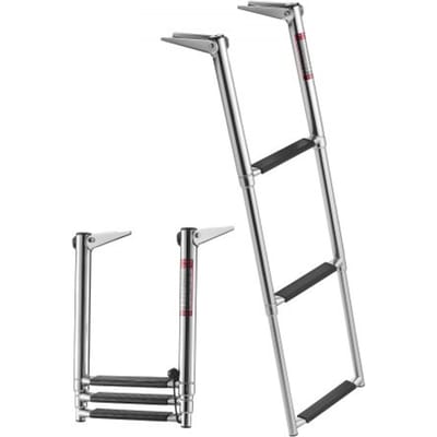 VEVOR Uitschuifbare bootladder, zwemtrap met 3 treden en antislip pedaal, drijvende dekladder met een draagvermogen van 272 kg voor toegang tot de achterzijde van de boot, telescopische ladder gemaakt van 304 roestvrij staal voor boten, steigers, pontons en zwembaden.