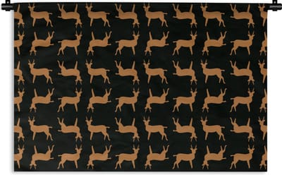 Wandkleed - Wanddoek - Patroon - Hert - Zwart - Bruin - 90x60 cm - Wandtapijt