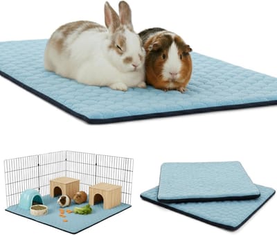 2-Pack Katoenen Bodembedekkers voor Konijnen- en Caviaverblijven, Waterdicht en Absorberend, 105x105 cm Blauw