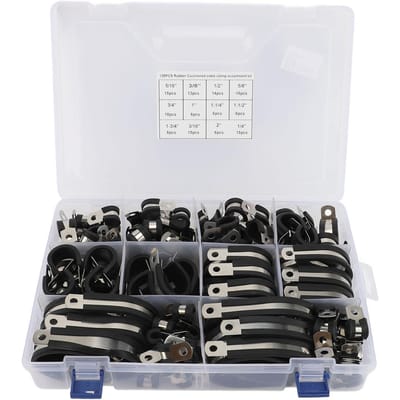 125 STUKS Kabelklemmen 304 Roestvrij Staal Geïsoleerde Rubberen Kussen Clip Assortimentskit voor Pijp Slang white