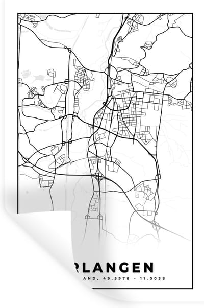 Muurstickers - Sticker Folie - Kaart - Erlangen - Plattegrond - Stadskaart - 20x30 cm - Plakfolie - Muurstickers Kinderkamer - Zelfklevend Behang - Zelfklevend behangpapier - Stickerfolie