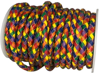 Gevlochten Leren Koord Rond, 5 m x 6 mm - Rond Gevlochten Lederen Koord, Voor Halskettingen, Armbanden, Sieraden, Knutselkralen en Veters (Regenboog)
