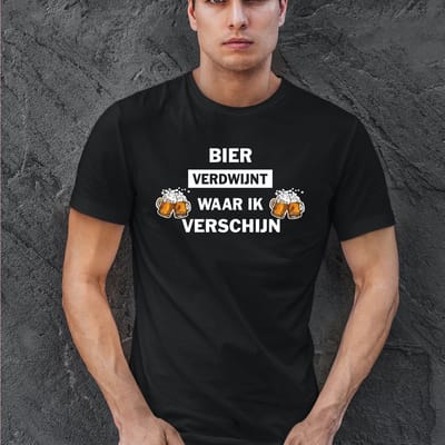 Heren shirt-zwart- Bier verdwijnt waar ik verschijn- Maat M- Funshirt
