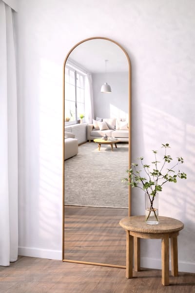 Nordic Style® Boogspiegel 190x60cm - Naturel Eiken hout - Scandinavische Spiegels - Halfrond - Pas spiegel - Staande spiegel - Kleedkamer spiegel - Pas - Boog - Half Rond Ronde - Woonkamer - Wand - Muurspiegel - Muur