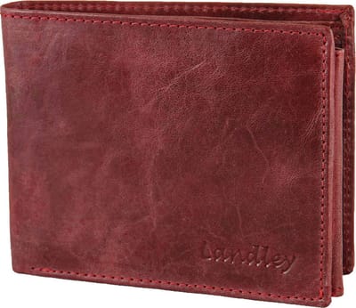 Landley Wild-Look' Leren Heren Portemonnee - Billfold Model - met Anti-skim RFID bescherming - Roodbruin