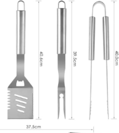 Prof-Fire - BBQ Set Inox - Lange BBQ Tang - Vork - Spatel met 4 functies (snijden - fles opener - Spatel - Vlees milder ) - Top product
