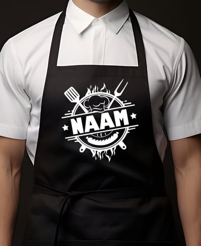 Keukenschort Zwart - Gepersonaliseerd Met Jouw Naam | 65x90cm | 100% katoen | Schort / Keukenschorten | Verjaardags cadeau | BBQ - VADERDAG - MOEDERDAG - Met tekst
