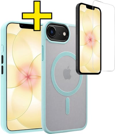 Hoesje - Met Screenprotector - Geschikt voor Apple iPhone 17e - Magsafe Compatible - Sterk & Shockproof - Back Cover - Shock Proof Case - Telefoon Hoes - Telefoonhoesjes - Lichtblauw