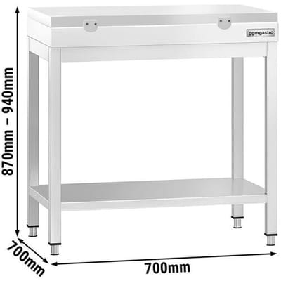GGM Gastro Edelstahl Arbeitstisch PREMIUM - 700x700mm - mit Grundboden - inkl. Schneideplatte Weiß