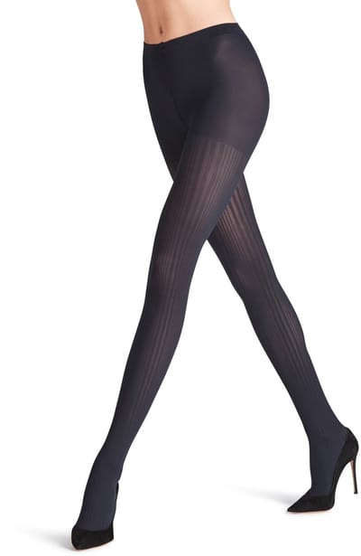 FALKE Prime Rib gedessineerd materiaal ondoorzichtig 60 DEN panty dames blauw - maat L