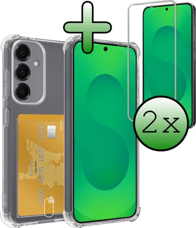 Hoesje Geschikt voor Samsung Galaxy S25 FE - Met 2x Screenprotector - Pashouder - Kaarthouder - Telefoon Hoes Shockproof - Siliconen Case - Back Cover - Shock Proof - Pasjes Houder - Transparant