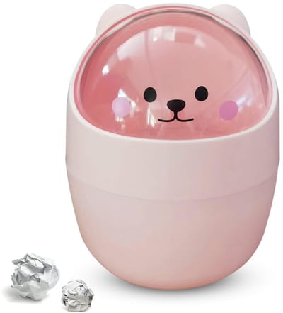 Mini Desktop Afvalbak in Cartoon Kat Vorm met Swingdeksel - Kleine Prullenbak voor Keuken en Bureau (Roze)