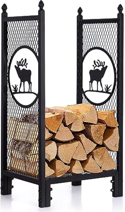 Houten Binnenplank voor Brandhoutopslag met Elandmotief – Draagvermogen 60 kg, 40 x 30 x 80 cm, Geschikt voor Binnen en Buiten