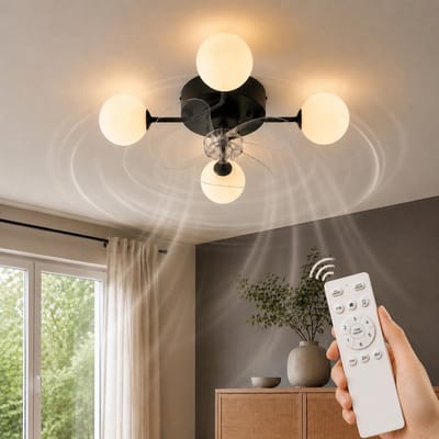Glitzerlife - Plafond ventilator met verlichting Plafondlamp Ventilatorlamp - 4xG9 fitting - Stille plafondventilator DC motor 6 snelheden - afstandsbediening timerfunctie - modern design PC metaal - Ø50cm - wit