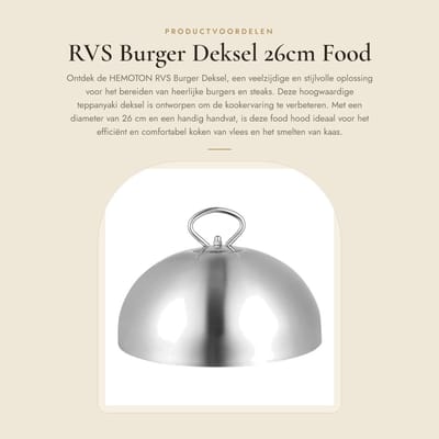 Dailygoods- Voedseldeksel Roestvrij Staal - Deksel met Handvat - Voedselkap - Hamburger Deksel - 26 cm - Hittebestendig - Duurzaam