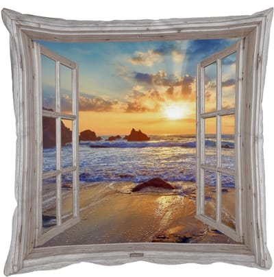 Sierkussens - Kussentjes Woonkamer - 50x50 cm - Strand - Doorkijk - Zonsondergang - Landschap - Zee - Natuur