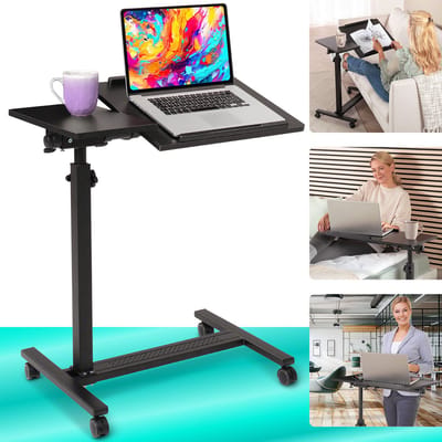 ELONEO Laptoptafel op Wielen – In Hoogte Verstelbaar – Bedtafel met kantelbaar Tafelblad – Zwart