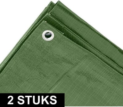 Benson afdekzeil - 2x - groen - 3 x 5 m - bevestiging ogen - grondzeil - dekzeil