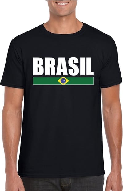 Zwart / wit Brazilie supporter t-shirt voor heren - Braziliaanse vlag shirts S