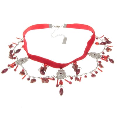 Behave - Rode velours choker - Romantisch accessoire met bedels