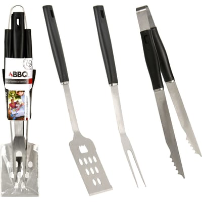 BBQ/barbecue gereedschap - set 3-delig - RVS - tang - vork - spatel
