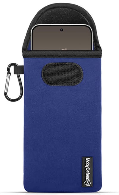 MobyDefend Hoesje - Geschikt voor Xiaomi 15T - Neopreen Pouch Met Karabijnhaak - Insteek - Riemlus - Blauw