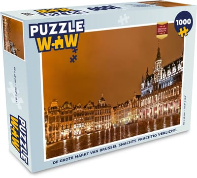 Puzzel De Grote Markt van Brussel snachts prachtig verlicht. - Legpuzzel - Puzzel 1000 stukjes volwassenen