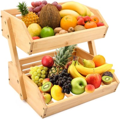 Famanu – 2-laags houten fruitrek – brood- en groente opbergstandaard voor aanrecht