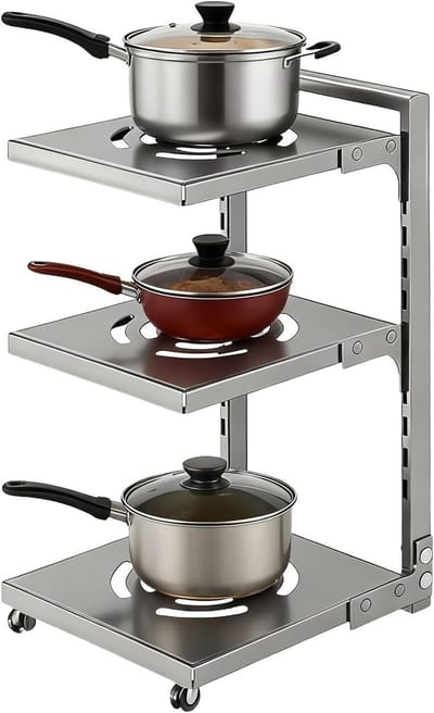 Verstelbare Pot Organizer met 3 Niveaus, Keukenrek voor Pannen, Bakplaten en Dekselhouder voor Keukenkast en Werkblad