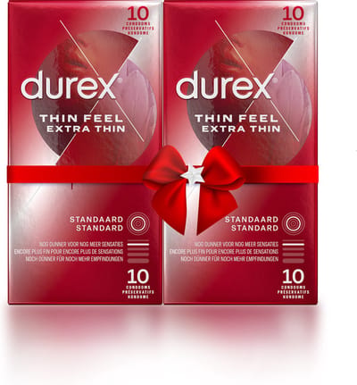 Durex Condooms - Thin Feel Extra Dun 10st x2 - Voordeelverpakking - Cadeau voor man en vrouw