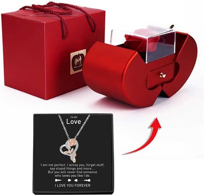 Eeuwige Bloem + Appelvormige Sieraden Doos + Luxe Roosketting - Kerstcadeau In Luxe Box met Roos - Verjaardag Geschenk - Romantisch Cadeau - Huwelijksaanzoek - Liefde - Valentijn - Apple Gift Box + Persoonlijk cadeautje