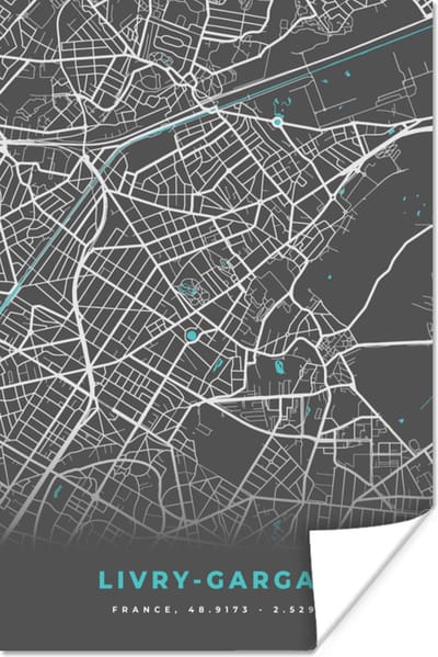 Poster Livry-Gargan - Frankrijk - Plattegrond - Kaart - Stadskaart - 120x180 cm XXL