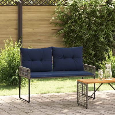 vidaXL - Tuinbank - Grijs - en - Marine - 118 - x - 55 - x - 82 - cm - PE - Riet - en - Stof