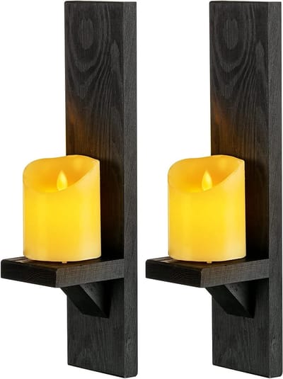 Allecta - Houten wandkandelaars, set van 2, decoratief voor woonkamer, keuken, hal - muurkunst, boerderij landhuis decoratie