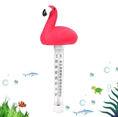 Thermometer voor zwembad, flamingo, drijvende dierthermometer, met groot display, dierlijk design, schokbestendig en waterdicht, voor visvijvers en vijvers, tuin, buiten
