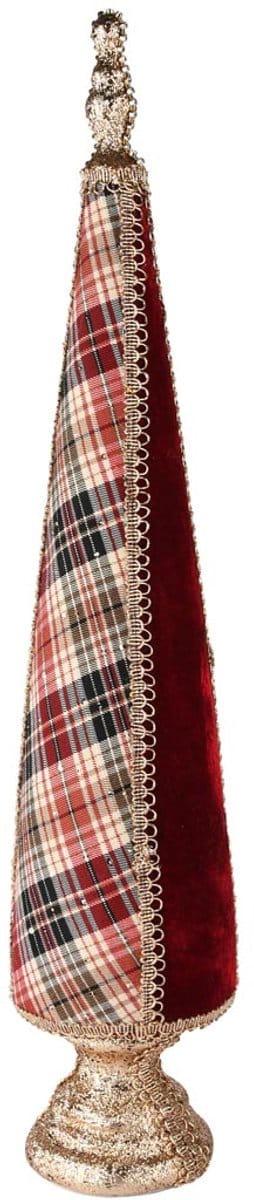 Dekoratief | Kegel vorm op voet geruit, rood/goud, stof, 12x12x59cm | A255356