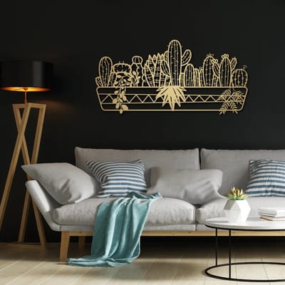 Metalen Wanddecoratie Cactus – 3D Wandkunst – Goud – 96 x 48 cm