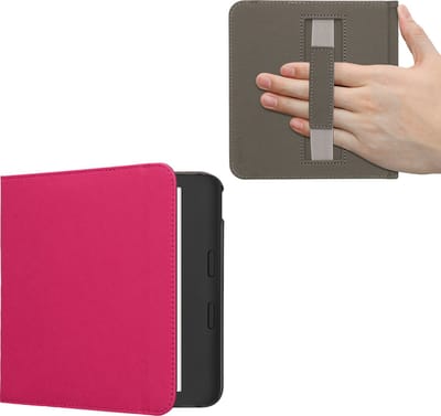 kwmobile flip cover geschikt voor Kobo Libra Colour - Case met magnetische sluiting en handvat - Hoes voor e-reader in neon roze - design