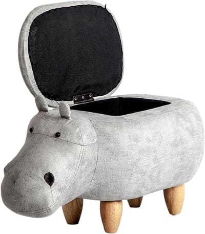 Dieren Voetenbankje - Opberg Poef - Decoratie en Opbergen - Schattig Nijlpaard Design - 37 cm Hoog - Grijs