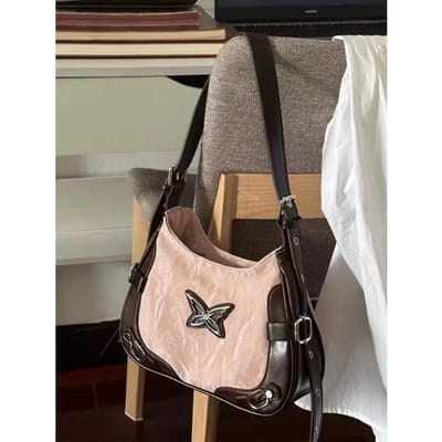 Donker Zoet en Cool Hot Girl Onderarmtas Retro Vlinder Contrasterende Motorfiets Dames Tas Nieuwe Amerikaanse Eénschouder Crossbody Tas gray