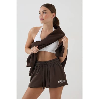 Dames Dsgn Studio Collegiate Applicatie Losse Pasvorm Sweat Short | Espresso | Maat: XS
