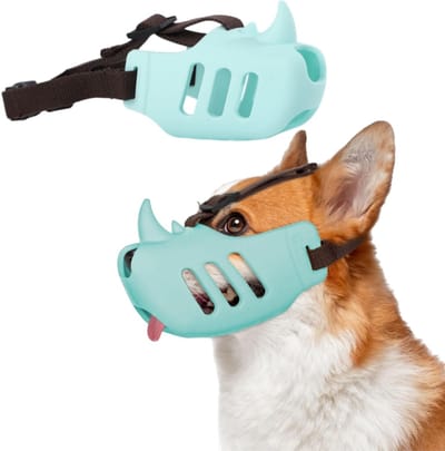 Bijtbestendige muilkorf voor honden - Maat L, siliconen, ademend, verstelbare band - Bijtbestendige muilkorf voor middelgrote honden - Kauwbaar - 8,5*31-35 cm - Geschikt voor middelgrote honden van 30-40 kg voor bescherming buitenshuis - Blauw