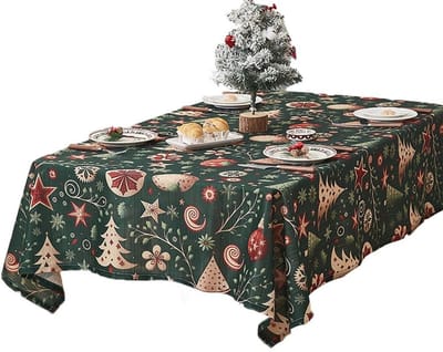 Kersttafelkleed, Vintage Kerstboomdecoratie Tafelkleed, Rechthoekig Rood Tafelkleed Sfeerdecoratie Tafel, Feesttafel Decoratie(Groen,140 * 140cm)
